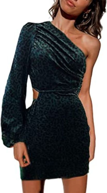 One-Shoulder Velvet Bodycon Dress.
